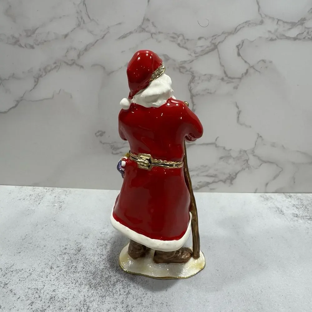 Bejeweled Enameled Santa Claus Trinket Box Ciel Collectables
